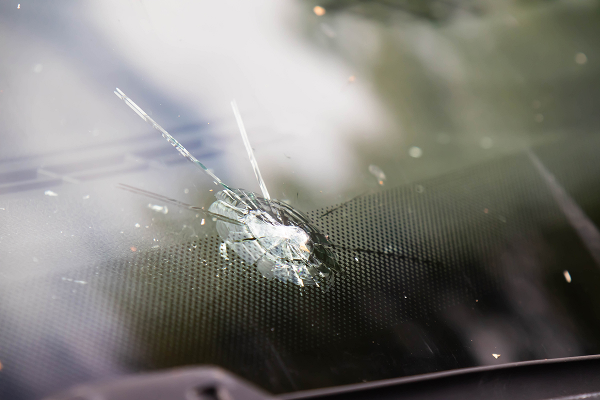 A rock caused a chip in a vehicle's windshield