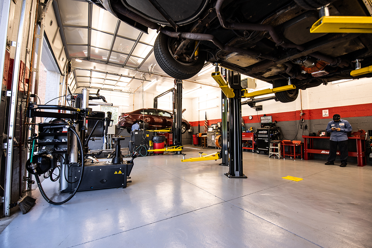 Interior of a Metro Motor auto repair shop in Alexandria, Virginia